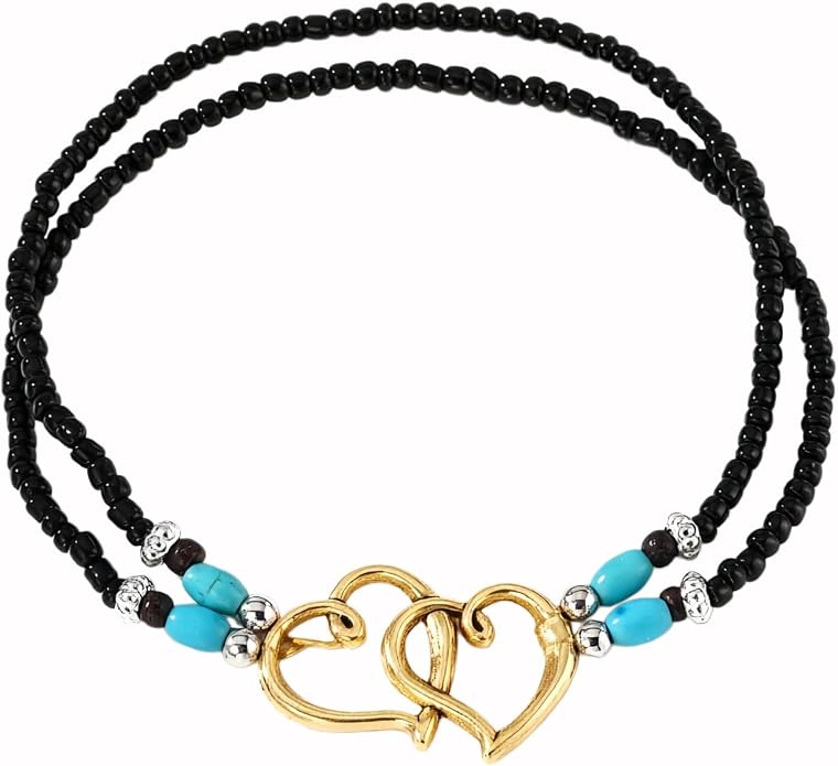 Ankle Bracelets for Women Waterproof Elastic Heart Anklet Stretchy Ankle Bracelets Colorful Beaded Anklets Boho Ankle Bracelets Silver Beach Anklet Jewelry Accessories for Summer