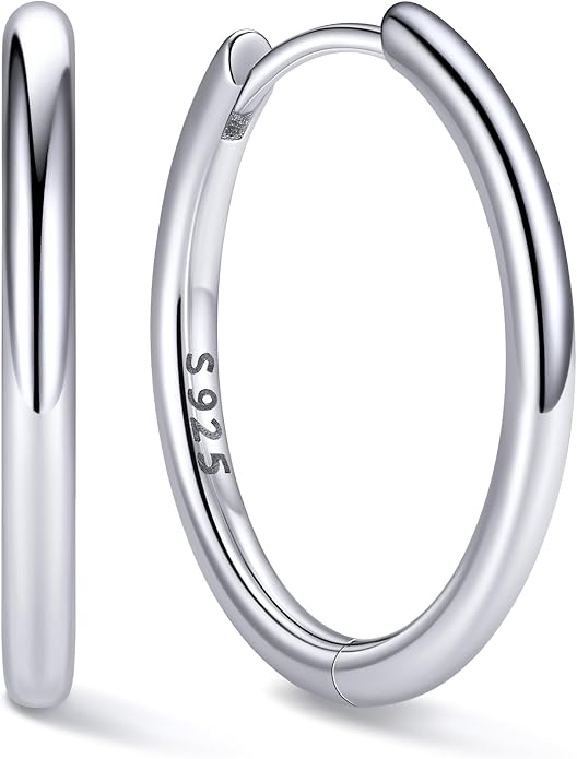 ChicSilver Sterling Silver Hoop Earrings for Women Hypoallergenic 925 Sterling Silver Huggie Earrings for Women Dainty Earring (8/10/12/14/16/18/20MM)