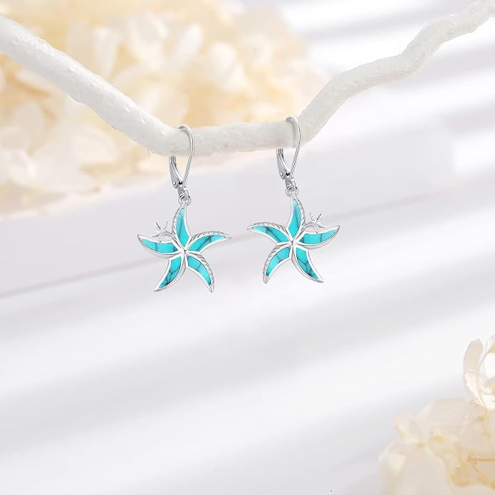 Black Cat/Turtle/Moonstone//Turquoise/Flower/Tree of Life Earrings Sterling Silver Cute Animal Leverback Dangle Earrings Jewelry Gifts