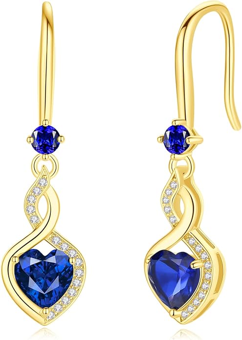 FANCIME Heart Infinity Dangle Drop Earrings 925 Sterling Silver Heart Gemstone Birthstone Earring