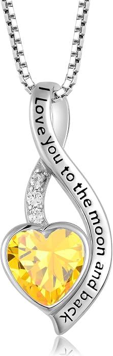 I Love You to The Moon and Back Necklace for Women, 925 Sterling Silver Heart Birthstone Pendant Necklace Jewelry Anniversary Birthday Gifts for Girls Women Wife Mom Daughter