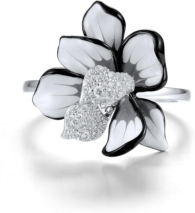 Santuzza 925 Sterling Silver Enamel Flower Statement Ring for Women