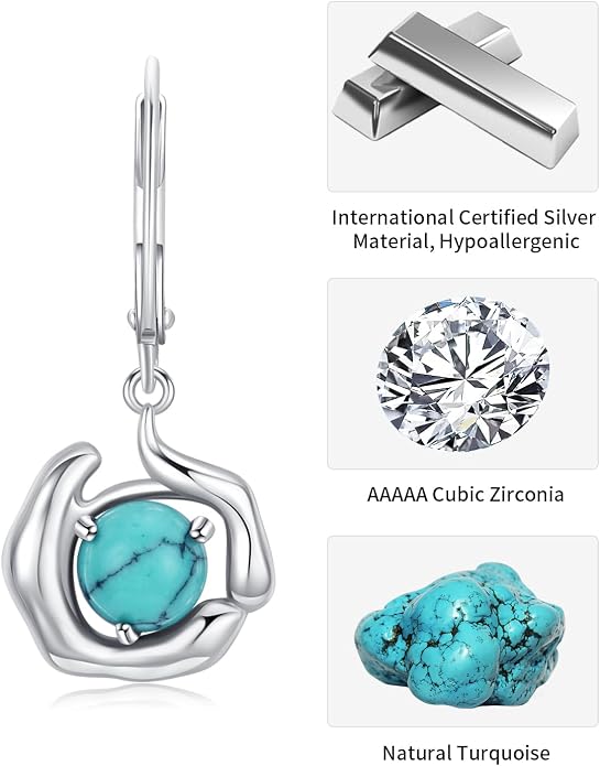 BDL Genuine Turquoise Jewelry for Women, Sterling Silver Earrings and Necklaces for Women, Leverback Dangle Drop Earrings Jewelry