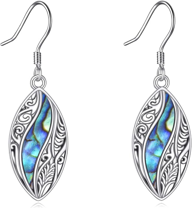 Abalone Shell Dangle Drop Earrings for Women 925 Sterling Silver Filigree Bohemian Earrings Jewelry Gift