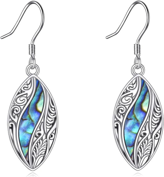 Abalone Shell Dangle Drop Earrings for Women 925 Sterling Silver Filigree Bohemian Earrings Jewelry Gift