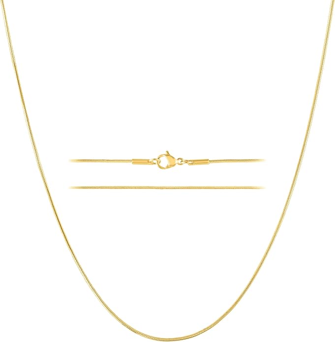 KISPER 24k Gold Snake Chain Necklace – Thin, Dainty, Gold Plated Stainless Steel Jewelry for Women & Men with Lobster Clasp