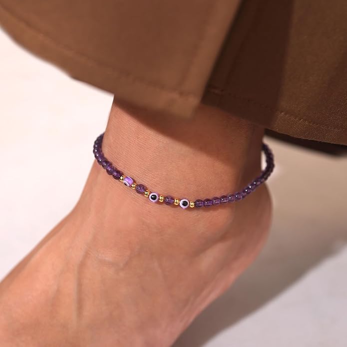 Evil Eye Ankle Bracelets for Women Beads Anklets Beach Accessiory Gemstone Healing Crystal Adjustable