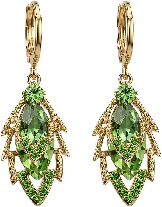 14K Gold Plated Dangle Drop Earrings, Hypoallergenic Cubic Zirconia Crystal Teardrop Leaf & Feather Earrings, Vintage Long Linear Threader Chandelier Statement Jewelry for Women Wedding Party Gifts