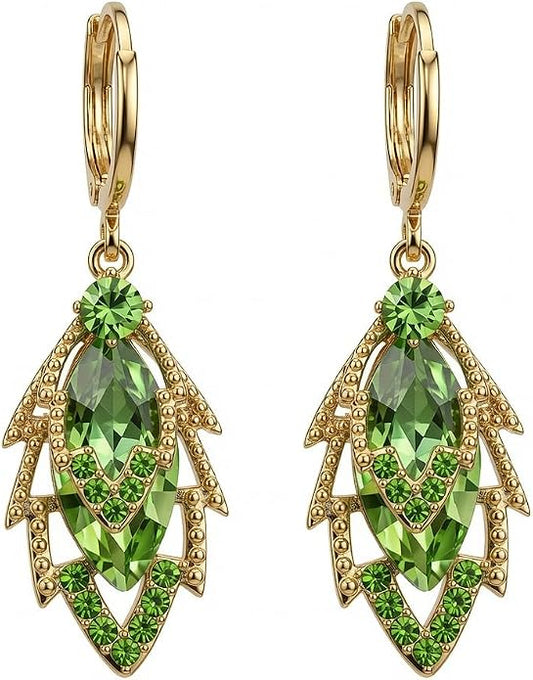 14K Gold Plated Dangle Drop Earrings, Hypoallergenic Cubic Zirconia Crystal Teardrop Leaf & Feather Earrings, Vintage Long Linear Threader Chandelier Statement Jewelry for Women Wedding Party Gifts