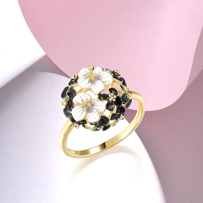 Santuzza 925 Sterling Silver Enamel Flower Ring for Women
