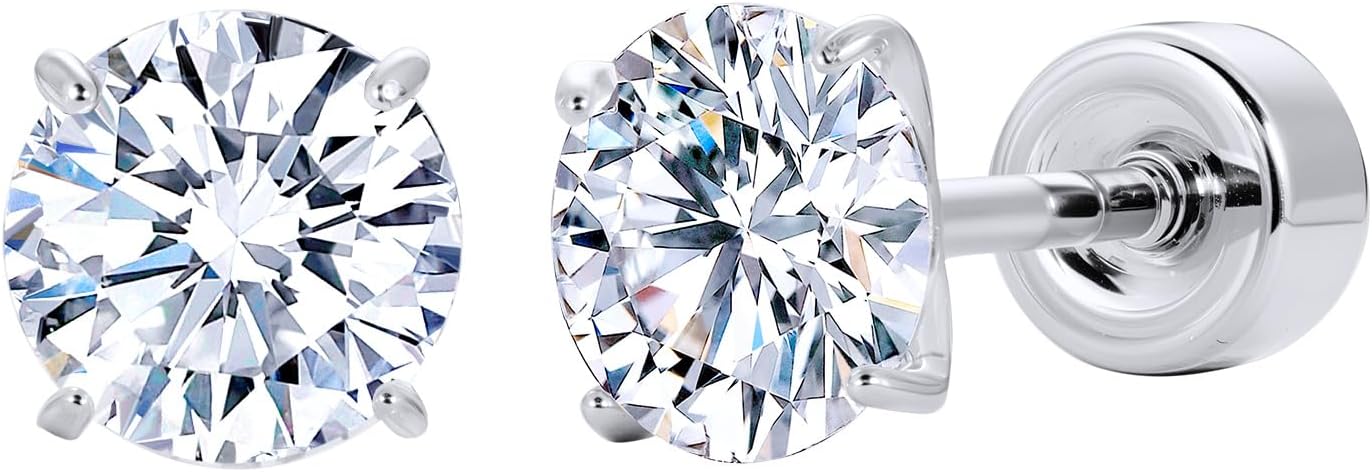 Moissanite Flat Back Earrings for Sensitive Ears | Implant Grade F136 Titanium Studs for Women Men | 18K White Gold Plated Hypoallergenic Sleep In Cartilage Lobe Piercing Jewelry, D Color VVS1 (3mm 4mm 5mm)