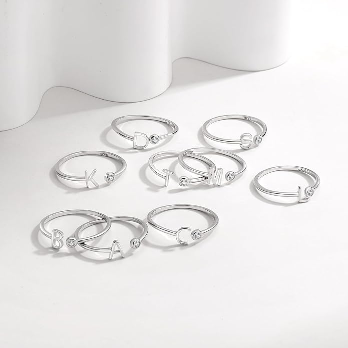 925 Sterling Silver Initial Letter Birthstone Rings for Women Adjustable 1-12 Month Birthstone Alphabet Stacking Ring for Teens Girls Stackable Birthstone Rings Birthday Jewelry Gift for Daughter Mom