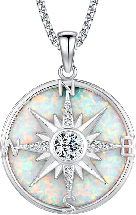 Compass Necklace for Women Men 925 Sterling Silver Pendant Urn Necklaces for Ashes Picture Locket Necklace Anchor Necklace Viking Necklace Crystals CZ Moonstone Abalone Shell Turquoise Compass Jewelry