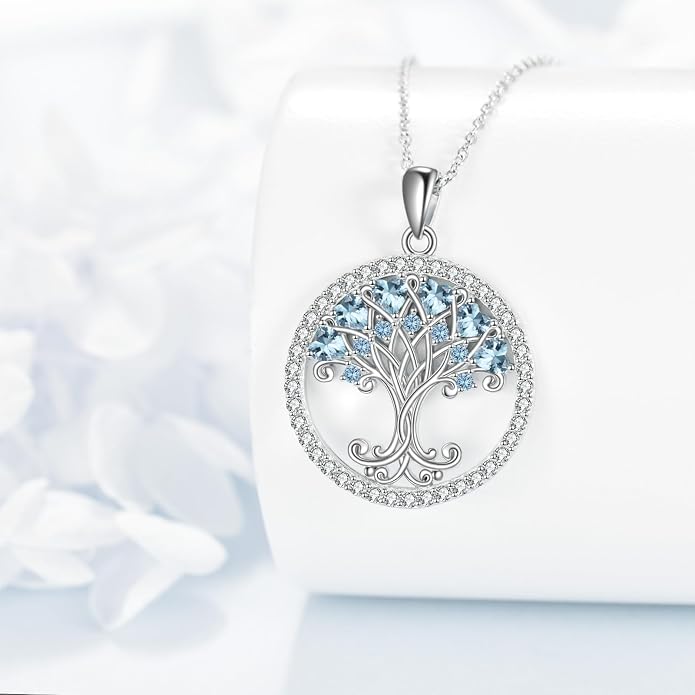 Tree of Life Necklace for Women Birthstones Jewelry for Women Sterling Silver Fine Anniversary Birthday Christmas Wedding Jewelry for Wife Sister