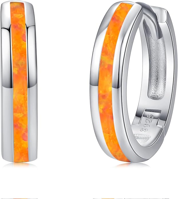 Midir&Etain Opal Hoop Earrings 925 Sterling Silver Huggie Earrings Hypoallergenic Cartilage Hoops Opal Jewelry Gifts for Women