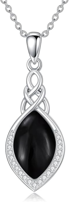 PELOVNY Celtic Knot Necklaces for Women 925 Sterling Silver Gemstone/Birthstone Teardrop Infinity Necklace Irish Celtic Pendant Jewelry Gifts for Mom Daughter Wife