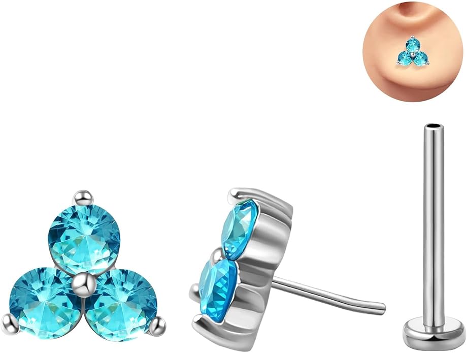 FANSING Cartilage Earring Tragus Stud Trio CZ Stone Flat Back Earring for Helix Conch Threadless Push Pin Labret Stud