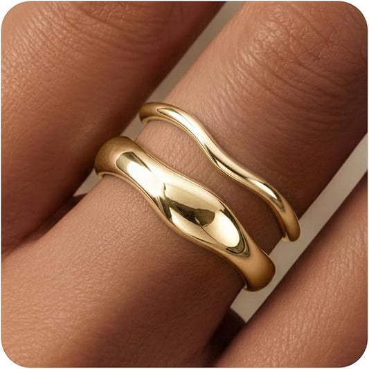 Gold Rings for Women Men Non Tarnish, Waterproof Chunky 14K Gold Plated Dainty Stackable Rings Trendy Statement Pinky Thumb Rings Engagement Eternity Wedding Band Ring Stacking Gold Jewelry Size 3 4 5 6 7 8 9 10 11