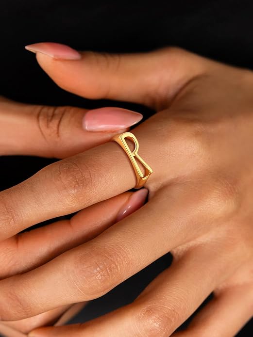 SILVERCUTE 925 Sterling Silver Initial Rings for Women,Adjustable Capital Letter Ring Hypoallergenic,Minimalist 925 Silver Rings for Mother Daughter
