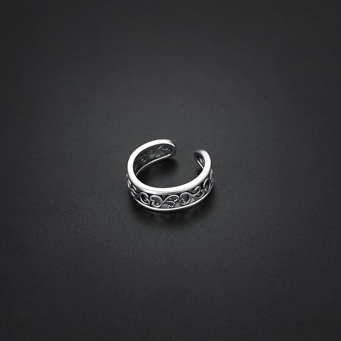 SILVERCUTE Toe Ring, Chic 925 Stamped Toe Ring, Band/Leaf Toe Ring, Sterling Silver Open Adjustable Toe Ring Set, Adjustable Pinky Rings