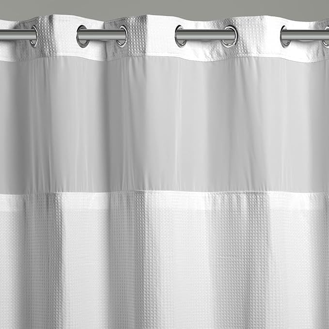 Hookless It's A Snap! 3-in-1 Shower Curtain with Waffle Fabric, Sheer Top Window, Flex-On Rings & Liner, 71" x 74", White (Pack of 12)