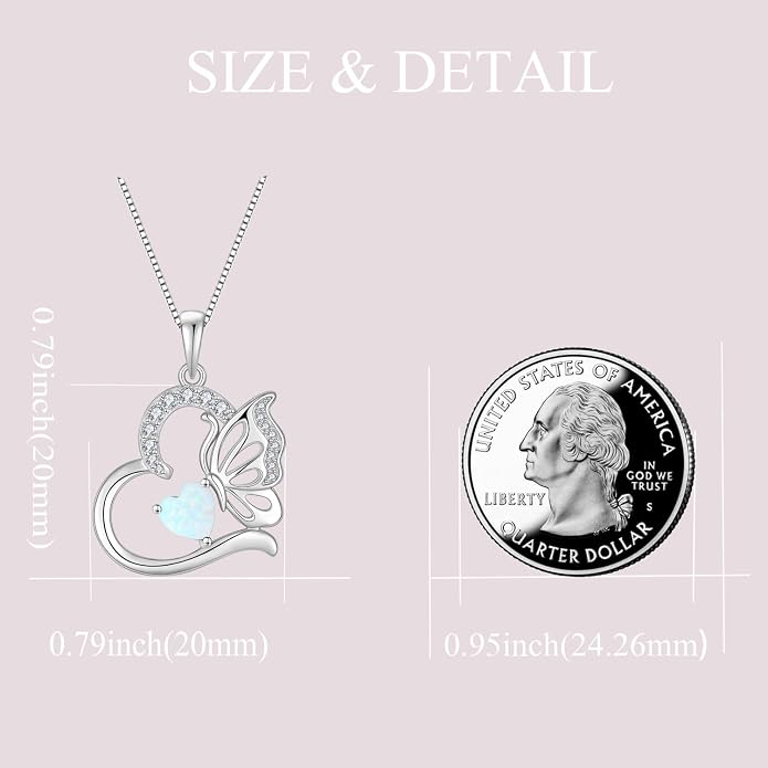 Butterfly Necklace for Women 925 Sterling Silver Heart Pendant Birthstones Jewelry Gift