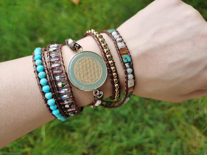 Women Wrap Bracelets Boho Natural Stone Jasper Turquoises Strand Bracelet Jewelry Collection