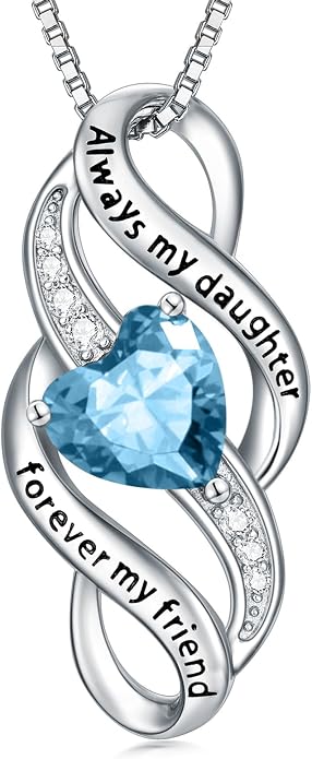 Daughter Necklace 925 Sterling Silver Always My Daughter Forever My Friend Infinity Necklace to Daughter Birthday Gift from Mom with 12 Birthstones