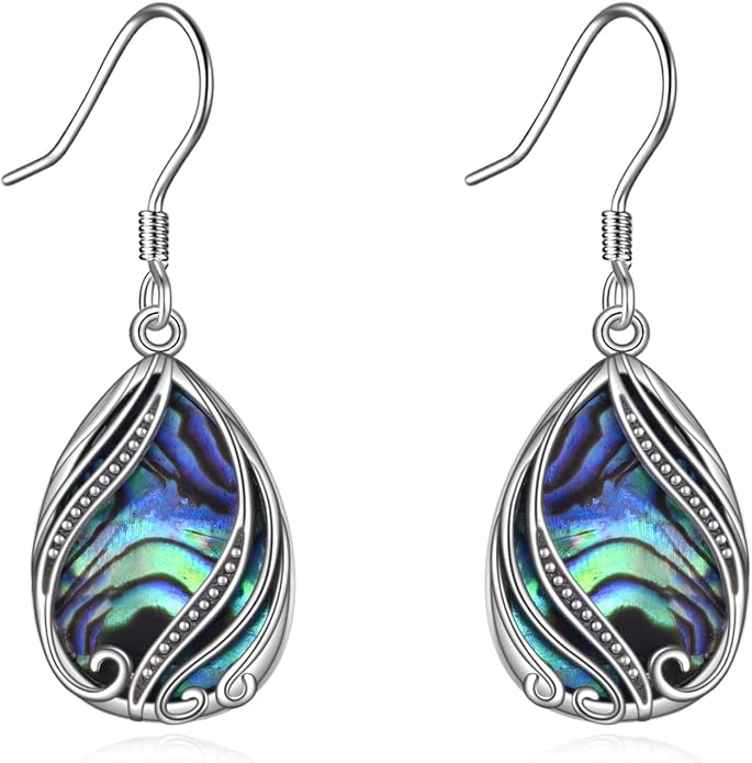 Abalone Shell Dangle Drop Earrings for Women 925 Sterling Silver Filigree Bohemian Earrings Jewelry Gift