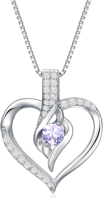 Birthstone Necklace Gifts for Women, 18K Gold-plated Sterling Silver Love Heart Necklace Durable Box Chain Women Jewelry Gifts for Her 20"