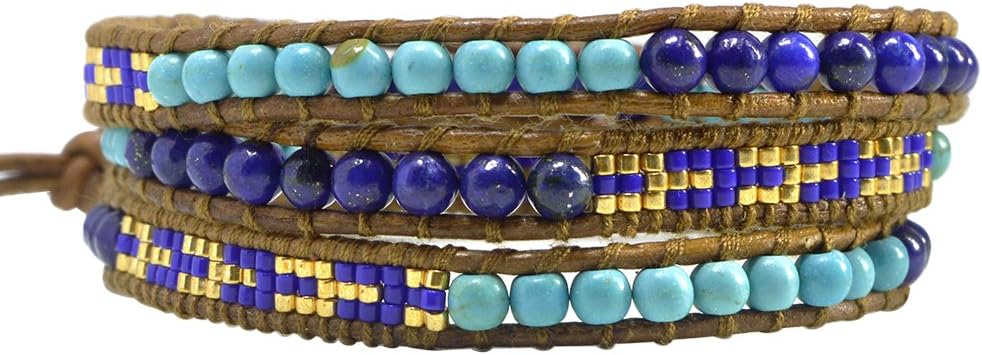 KELITCH Skull 3 Wrap Leather Bracelet Punk Beaded Bracelets Stackable Gothic Bangle Bracelets