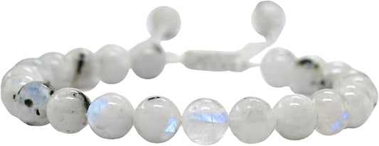 Amazing Gemstone Rainbow Moonstone Bracelet for Women Men's Gifts - Rainbow Moonstone Protection Healing Crystal Bracelet - 8mm Beaded Adjustable Pulseras para Hombres Mujer Stocking Stuffers