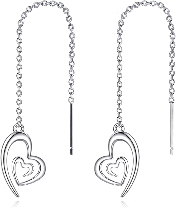 Cross/Heart Threader Earrings 925 Sterling Silver Long Earrings Chain Earrings Long Dangle Earrings for Women