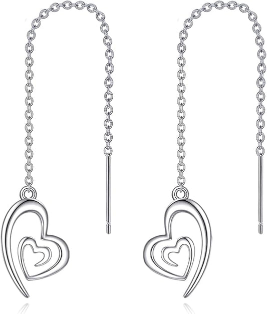Cross/Heart Threader Earrings 925 Sterling Silver Long Earrings Chain Earrings Long Dangle Earrings for Women