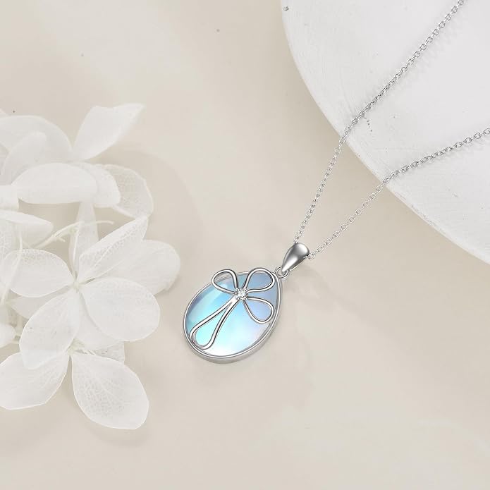 YAFEINI 925 Sterling Silver Moonstone Necklace Filigree Teardrop Pendant Necklace Jewelry for Women Girls