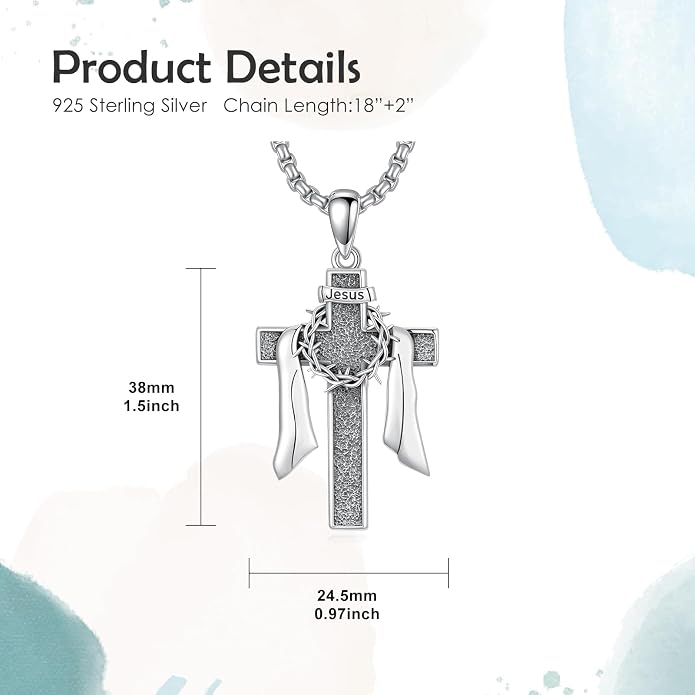 LEECCl Men's Necklaces 925 Sterling Silver Thors Hammer/Cross of Thorns/Bible/St. Michael Gothic pendant Religious Jewelry for Men Father