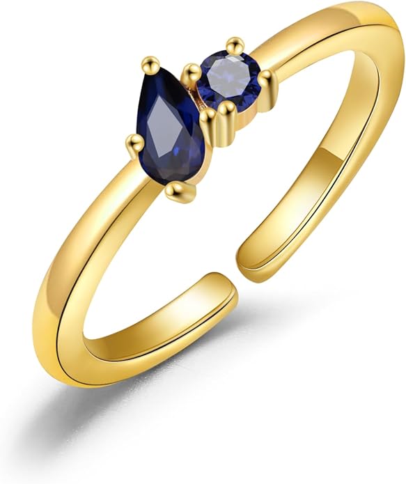 JSJOY Birthstone Rings for Women Dainty Emerald Blue Ring Birthday Gifts for Mom Her Gemstones CZ Ring for Teens Gold Rings That Don't Tarnish Adjustable Ring Jewelry Gifts