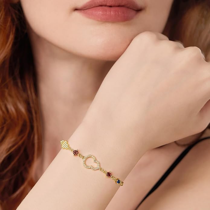 Cicy Bell Evil Eye Bracelets 18k Gold Plated Turquoise Zirconia Link Bracelets Trendy Jewelry Gift for Women Adjustable 5.9" with 1.9'' Extender