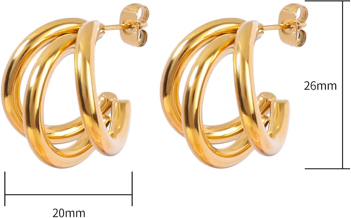 18K Gold Plated Hoop Earrings for Women Chunky Huggie Earrings Minimalist Gold Jewelry Valentine's Day Gift for Girlfriend Wife