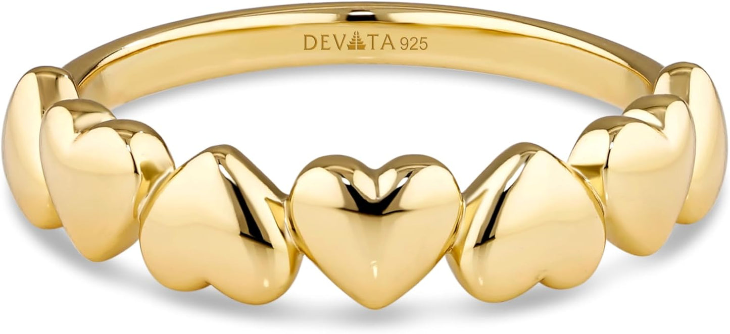 DEVATA Gold or Rhodium Plated Sterling Silver 925 – Eternity, Band Ring for Women – Heart, Knot, Clover, Infinity, Mariner, Cable, Curb, Cuban, Figaro, Daisy, Rope, Ribbed, Dome