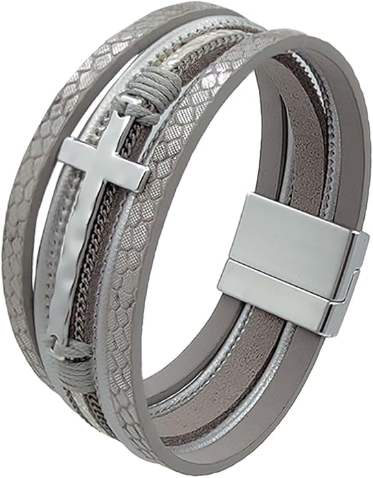 Leather Wrap Bracelets Cross Bracelets Trendy Layered Bracelet for Women Stackable Bracelet Jewelry Birthday Christmas