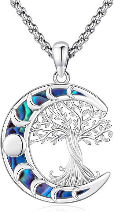 Jewelry Gifts - Tree of Life Necklace Sterling Silver Abalone Shell/Opal/Moonstone/Black Onyx/Turquoise/Malachite/Crystal Family Tree of Life Jewelry for Women Men
