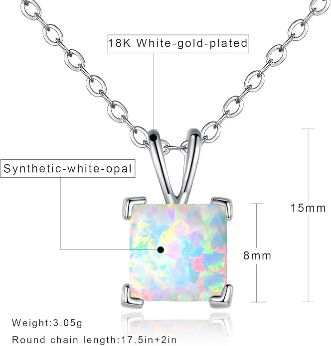 VOLUKA Created Opal/Amethyst/Mystic Topaz Pendant Necklace for Women,18K White/Rose Gold Plated Chain Wedding Engagement Jewelry Gift