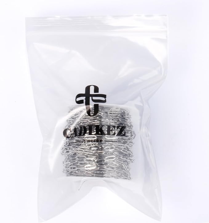 [33 Ft] Stainless Steel Paperclip Chains Roll, 2.5mm Width 304 Stainless Steel Oval Link Chains Spool Bulk for Jewelry Making