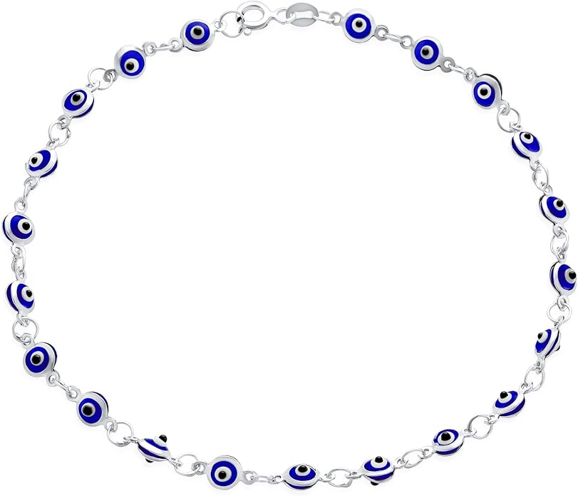 Bling Jewelry Turkish Protection Multi Evil Eye Anklet Charm Ankle Strand Bracelet Rose Gold .925 Sterling Silver