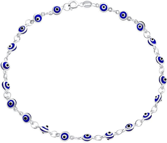Bling Jewelry Turkish Protection Multi Evil Eye Anklet Charm Ankle Strand Bracelet Rose Gold .925 Sterling Silver