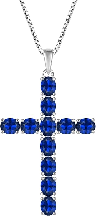 925 Sterling Silver Cross Necklace for Women Men Christian Jesus Faith Birthstone Cross Crucifix Pendant Necklaces