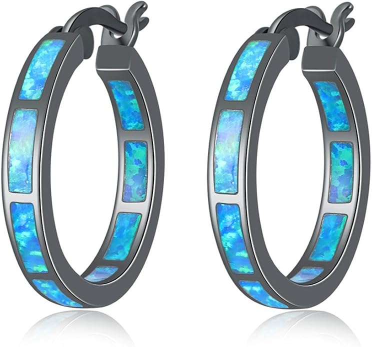 CiNily Sterling Silver/Rose Gold/Yellow Gold Plated Hoop Earrings 20mm,Multicolor Opal Small Hoop Earrings for Women Girls Hypoallergenic Jewelry for Sensitive Ears Gemstone Earrings