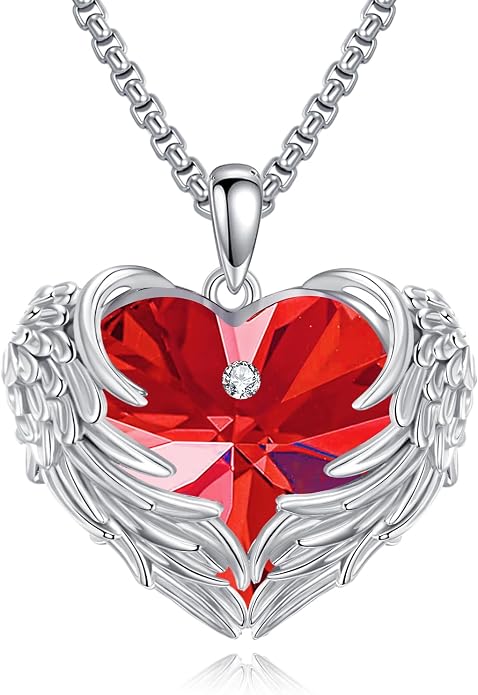 Angel Wings Necklace for Women 925 Sterling Silver Birthstone Guardian Necklace Jewelry Angel Wings Moonstone, Crystal Pendant Jewelry Gifts