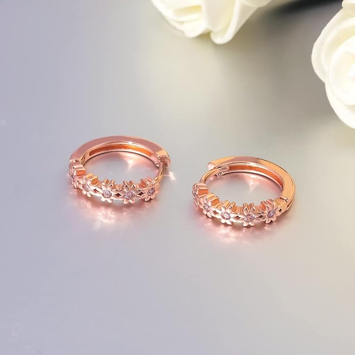 CiNily Small Hoop Earrings for Women Girls Flower Cubic Zirconia Huggie Earrings Hypoallergenic 14K Yellow Gold Plated Cartilage Earrings